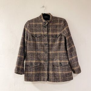 Bogner Wool Button Down Jacket in Brown Plaid Size 12
